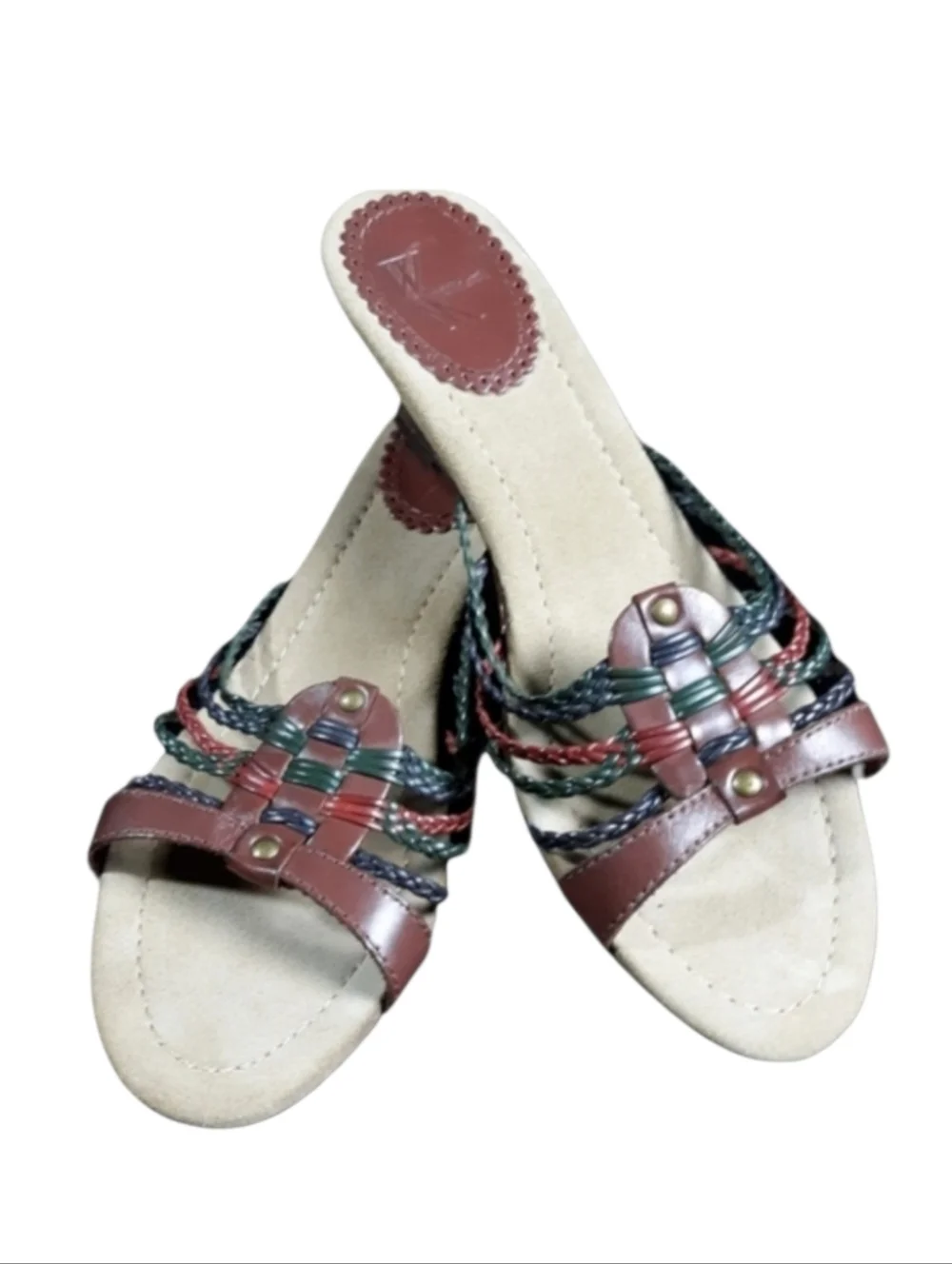 White Mountain Wedge Sandal Braided Leather SZ 7.5M